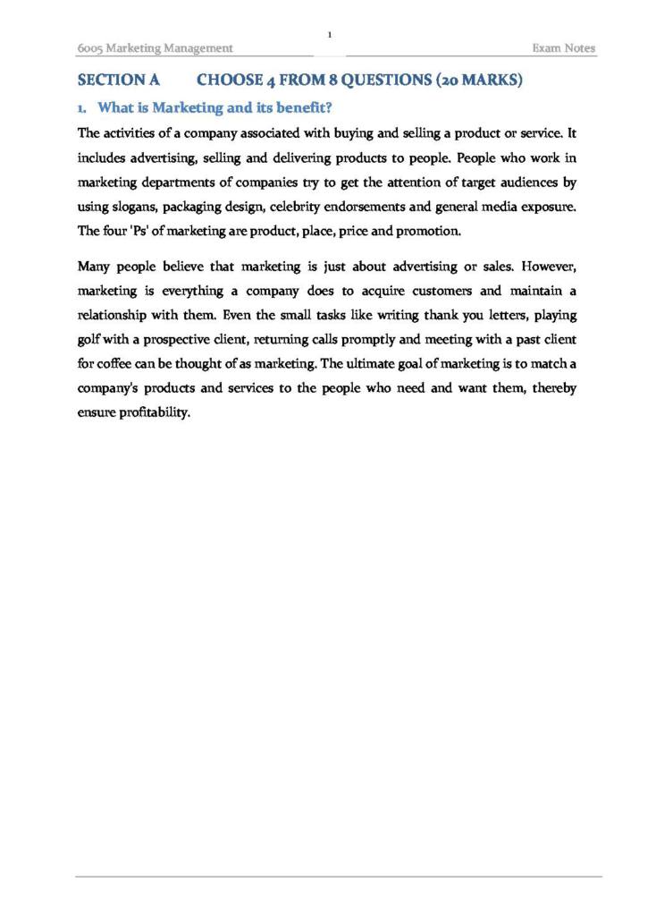 Marketing Management and Planning (GSBS6005) exam notes