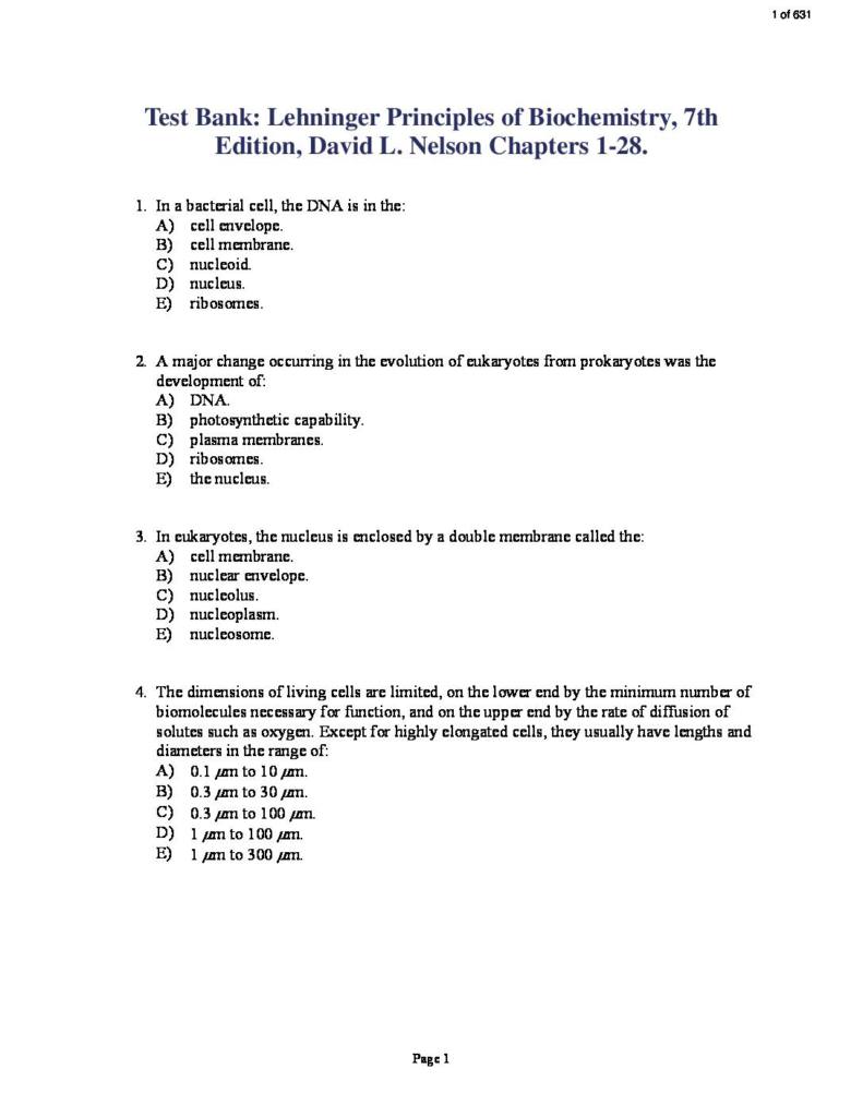 Lehninger Principles of Biochemistry (7th edition) test bank StudyLast