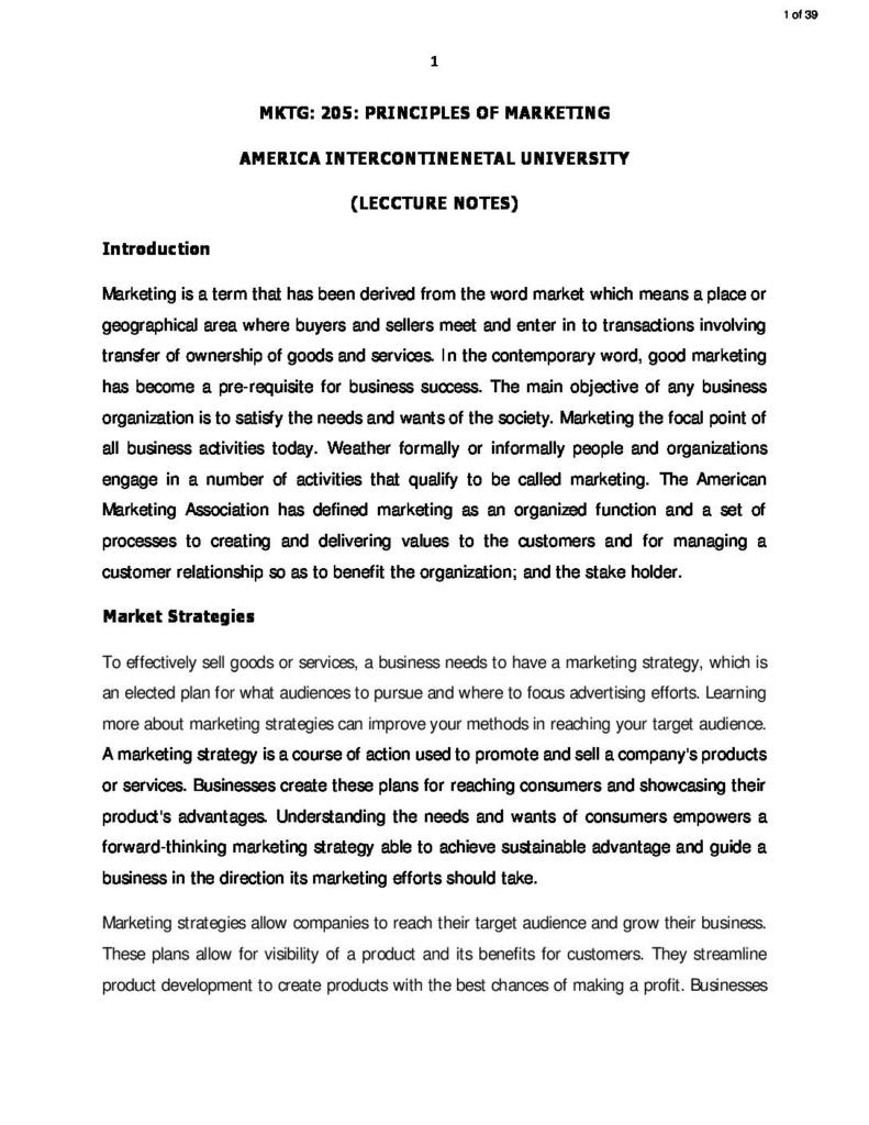 Principles of Marketing (MKTG 205) lecture notes