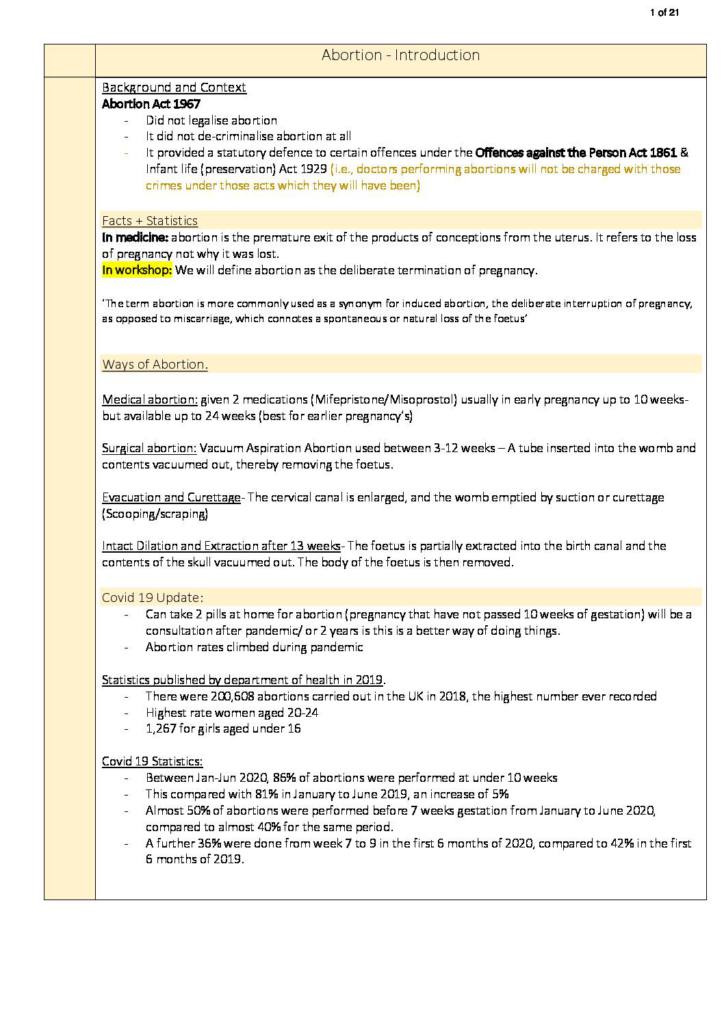 Medical Law and Ethics on Abortion notes