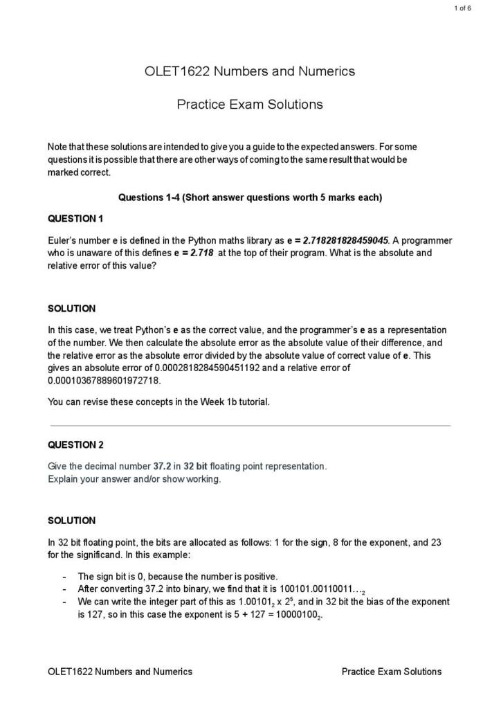 Numbers and Numerics (OLET1622) practice exam solutions