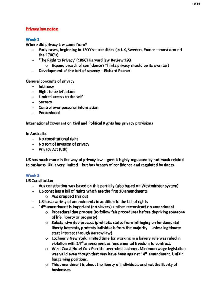 Privacy Law (LAWS5228) HD lecture notes