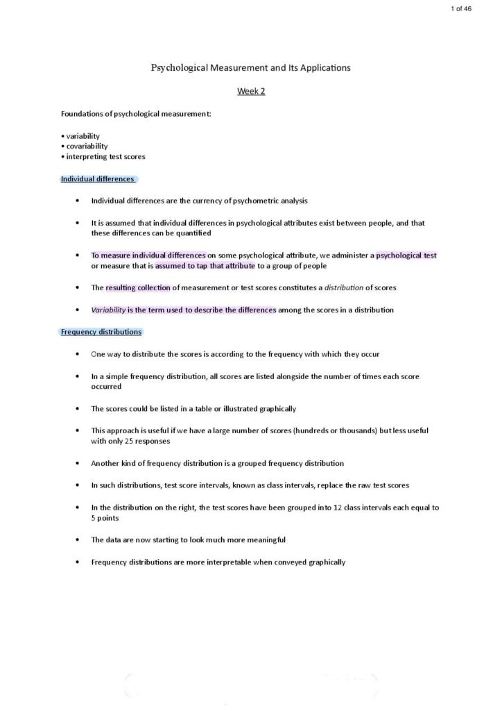 Psychological Measurement (PSYC3302) mid semester exam notes