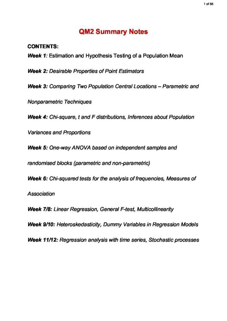 Quantitative Methods 2 (ECON20003) exam notes