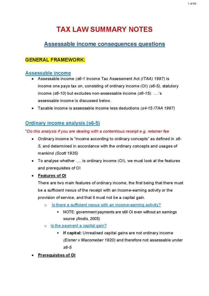 Taxation Law I (BLAW30002) summary notes