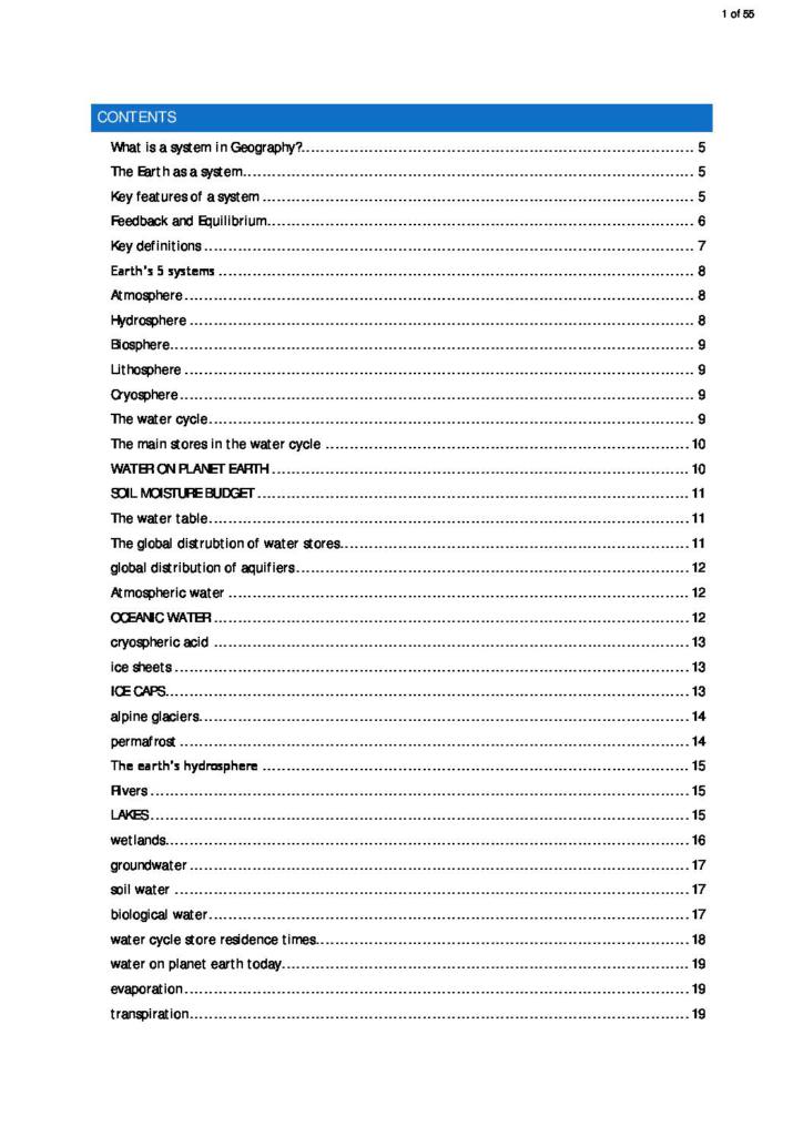 Water and Carbon Cycles (3.1.1) AQA A Level Geography notes