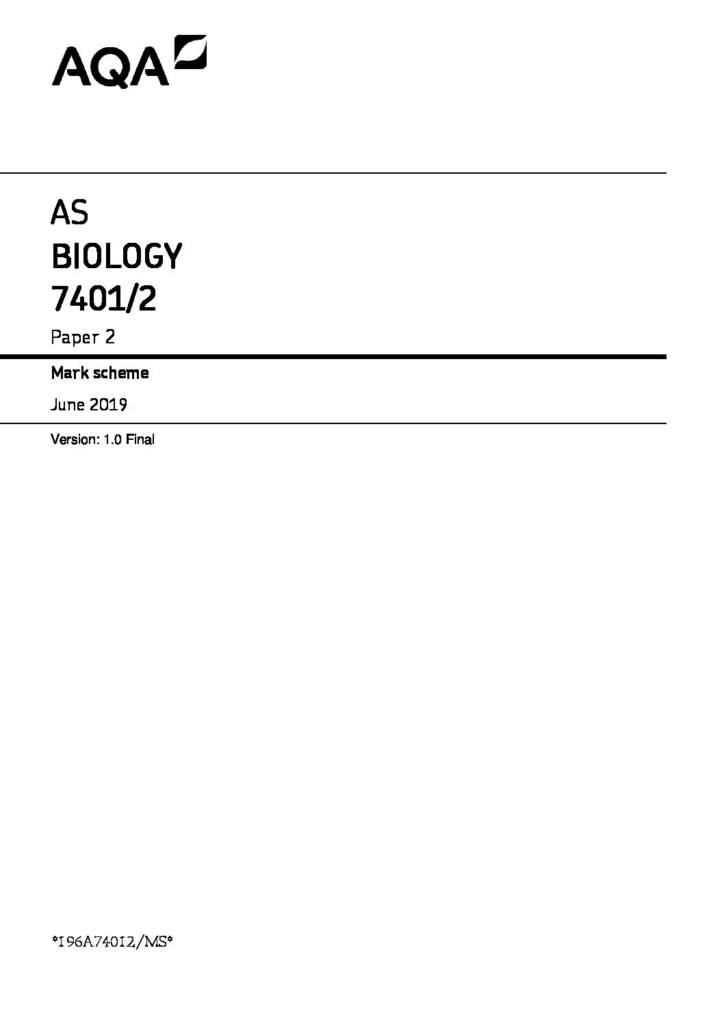 AQA AS Biology 2019 paper 2 mark scheme