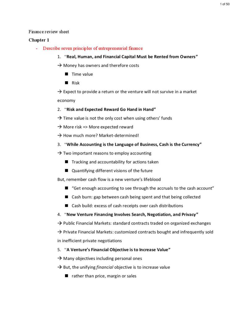 Entrepreneurial Finance (B FIN 404) review notes