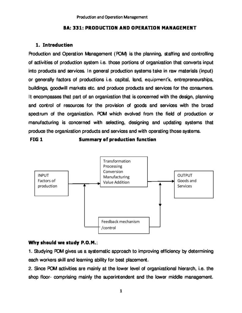 Operations Management (BA 331) notes