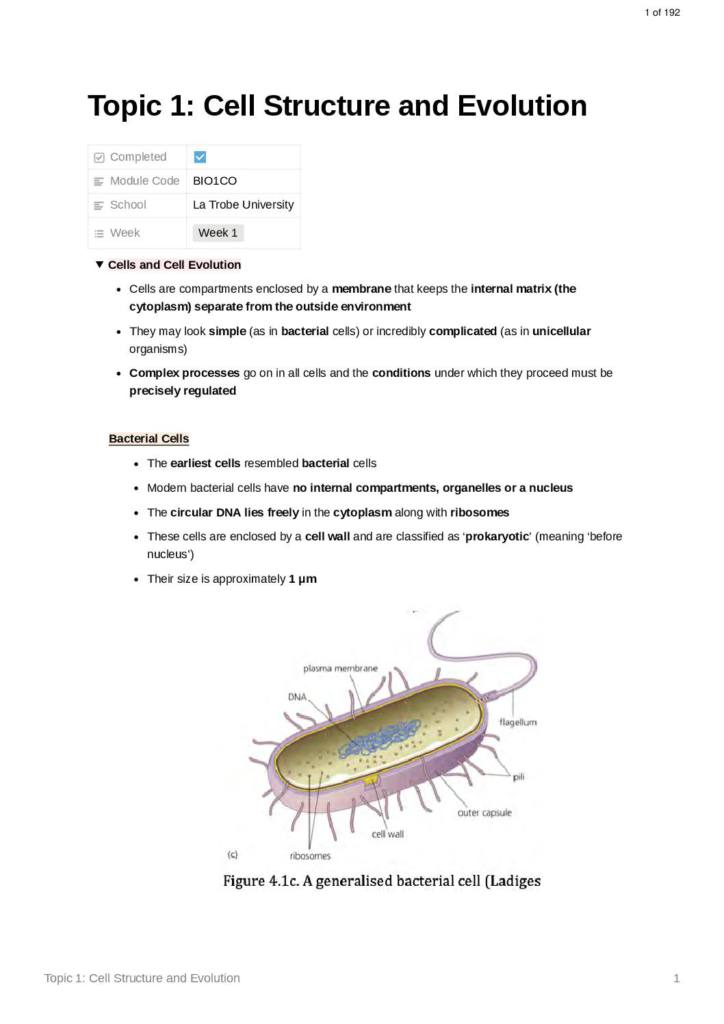 Biology of Cell and Organism (BIO1CO) notes