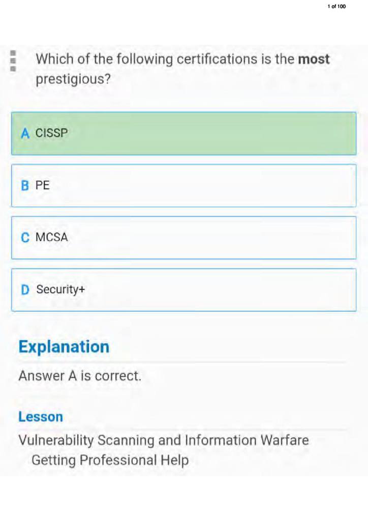 Intro to Information Assurance & Security (CMGT 400) 100 questions and answers