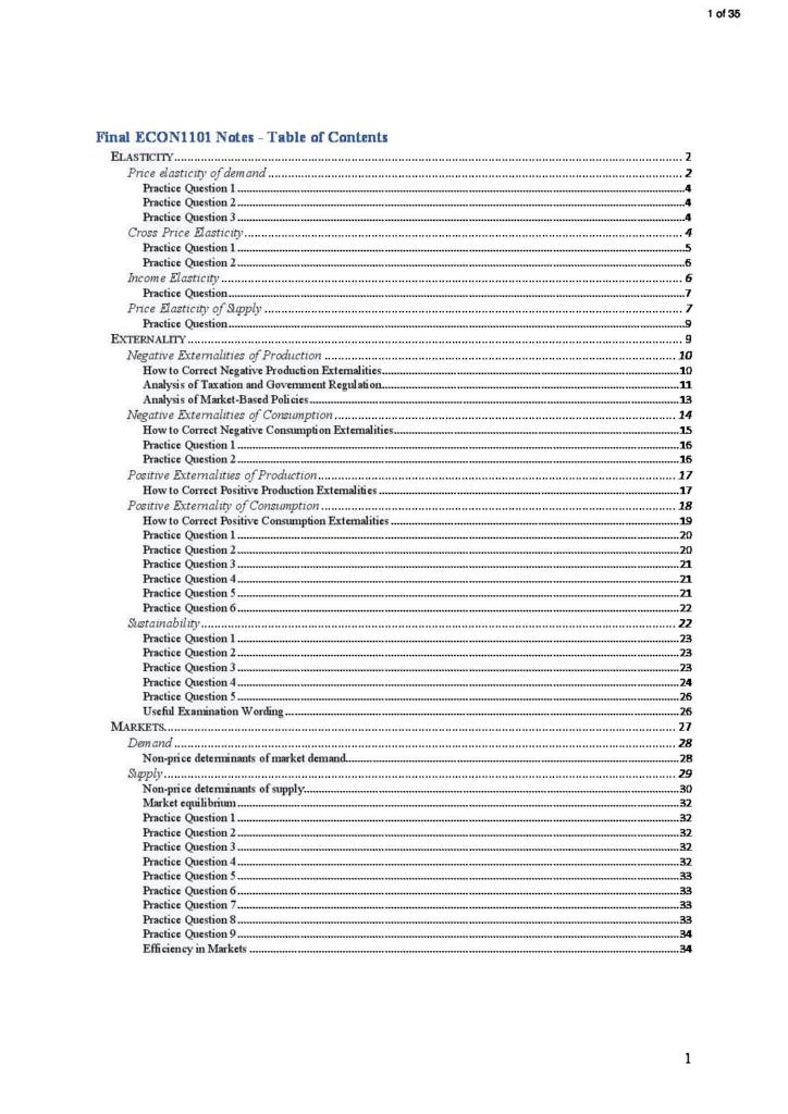 Microeconomics 1 (ECON1101) definitions and final exam notes
