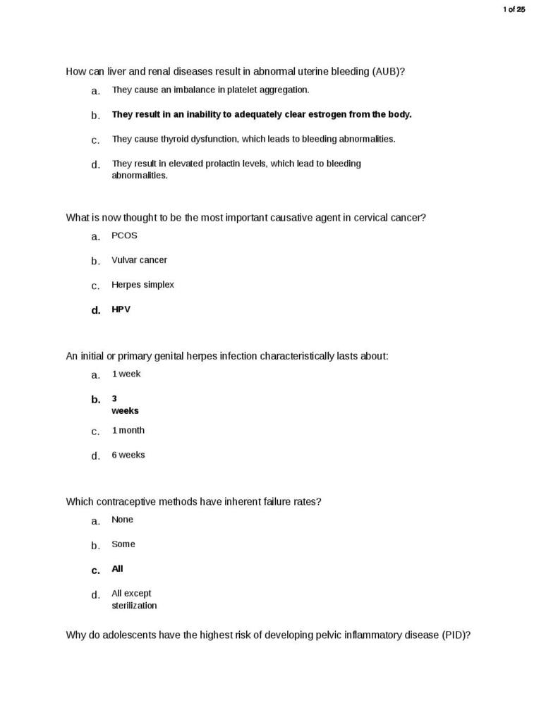 Primary Care of Women (NURS 6551) midterm questions
