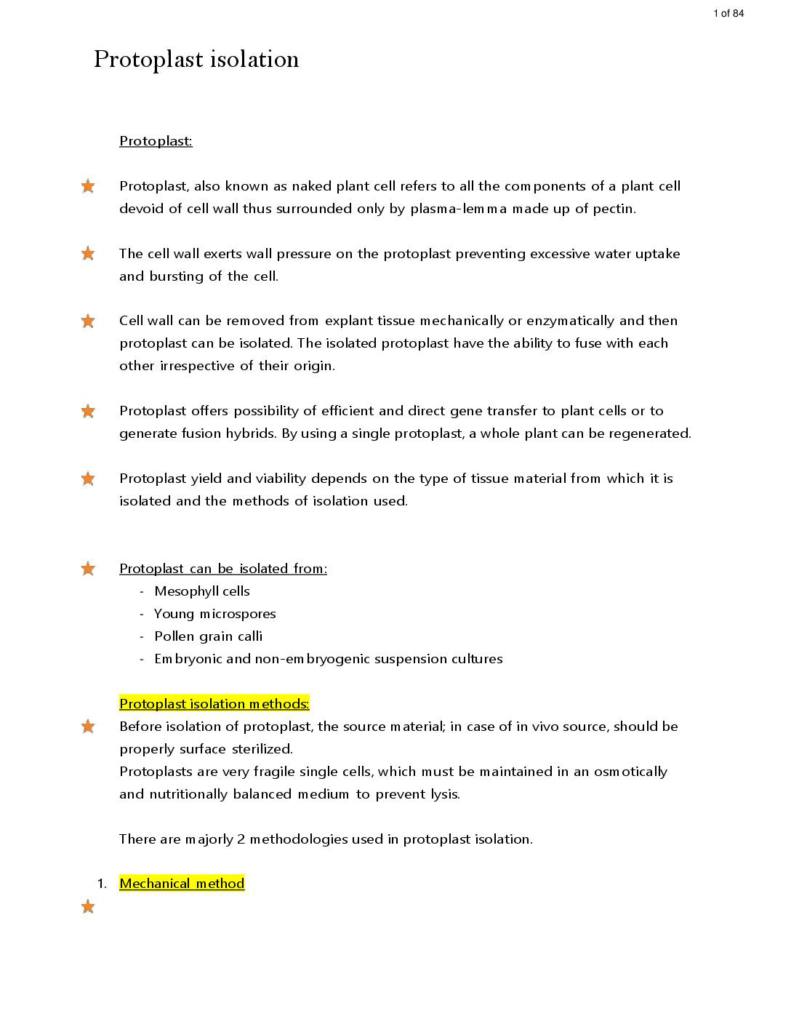 Protoplast Isolation from Plant notes