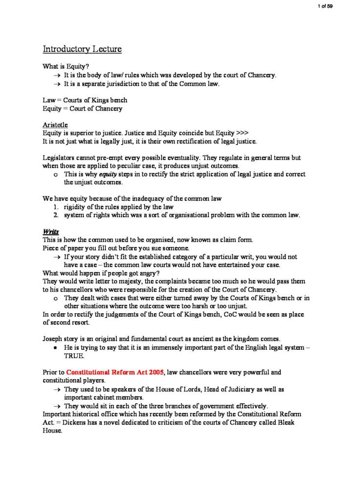 Equity and Trusts Law lecture notes
