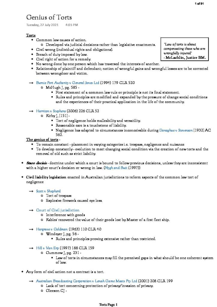 Torts (70311) HD notes
