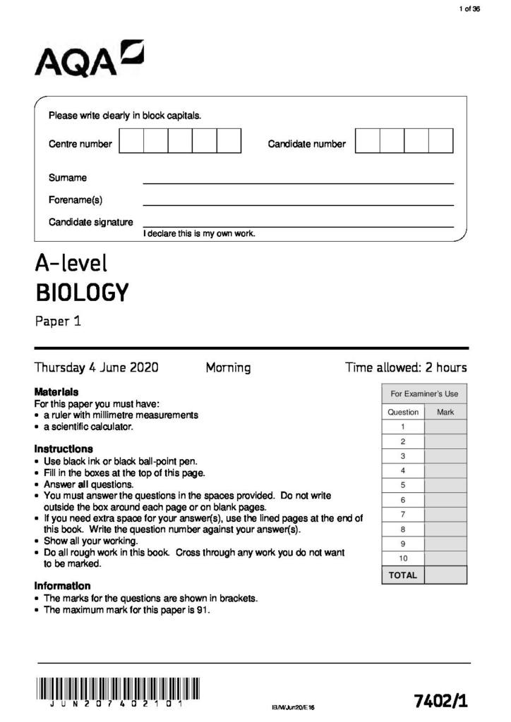 A LEVEL BIOLOGY 7402 intelligence overview