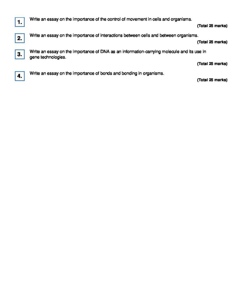 AQA A Level Biology (2018-2019) essay questions with mark scheme