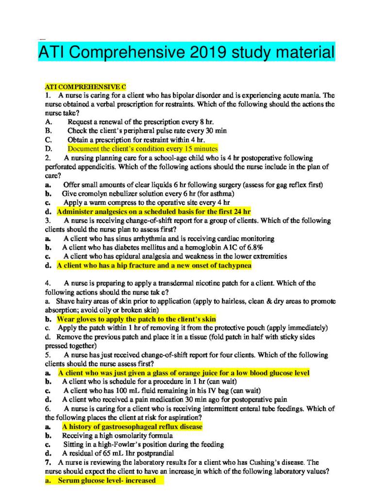 ATI Comprehensive NCLEX-RN full review (Practice Q&A with Rationales)