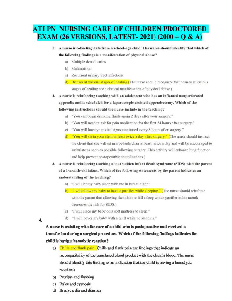 Notes for ATI Nursing Care of Children at Assessment Technologies
