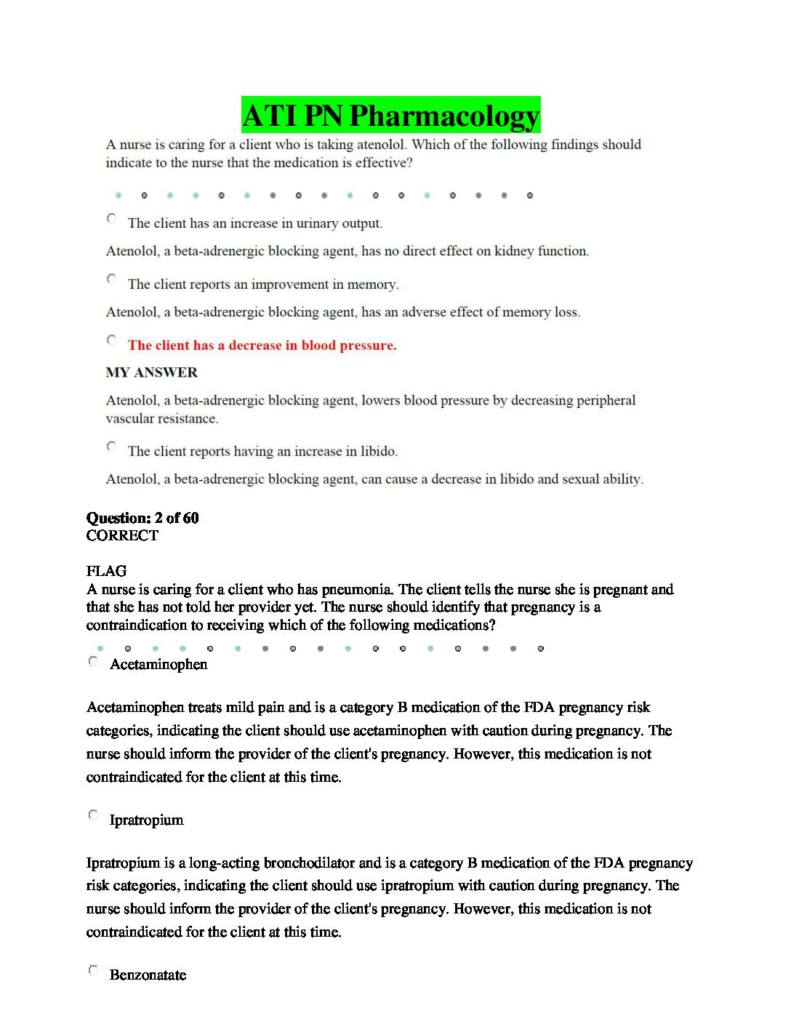 ATI PN Pharmacology Proctored Exam (2021 Ed, 32 Versions) 2500+ Q&A testbank