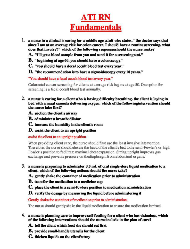 ATI RN Fundamentals Proctored Exam (22 Versions) 1600+ Q&A Test Bank