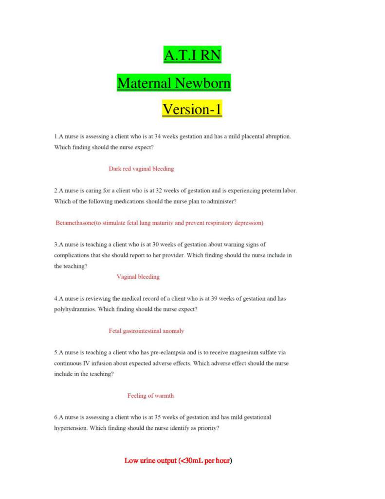 ATI RN Maternal Newborn Proctored Exam (33 Versions) 2600+ Q&A Test Bank