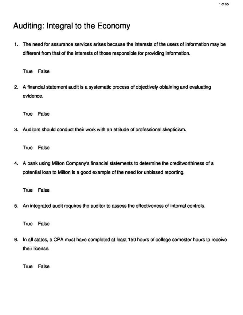 Auditing: Integral to the Economy 100 questions with answers