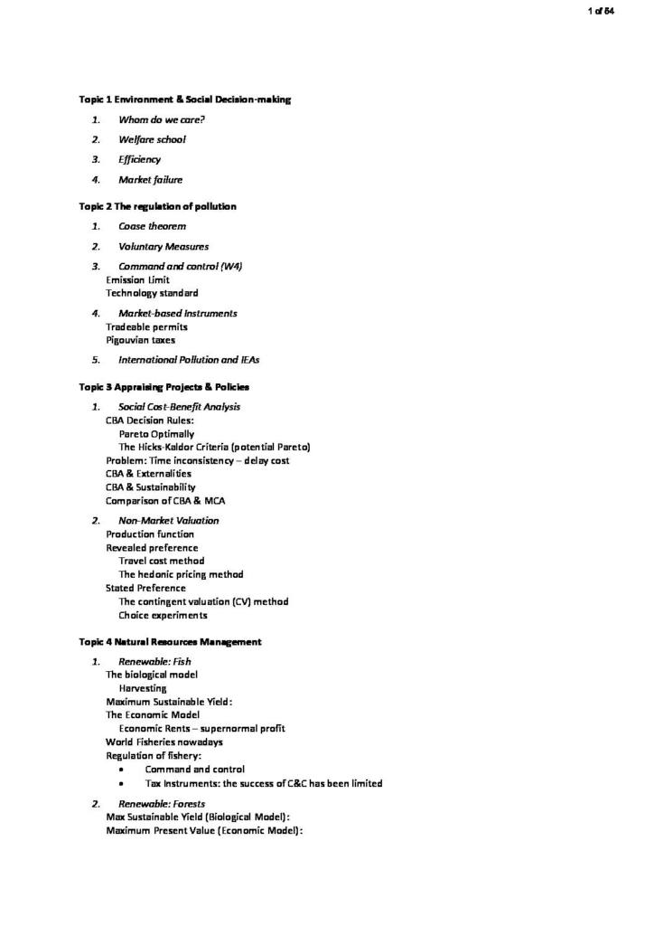 Environmental Economics (BEE2034) revision notes