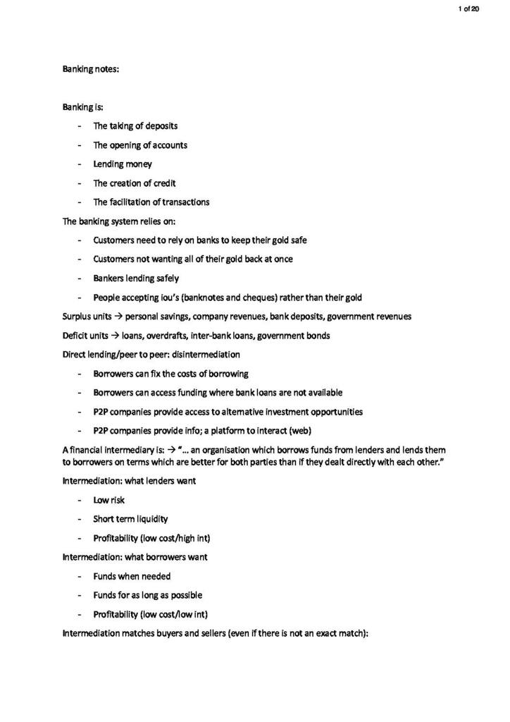 Introduction to Banking (BSA035) notes