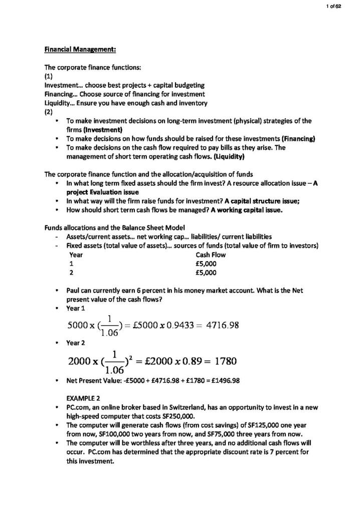 Financial Management (BSB025) exam notes