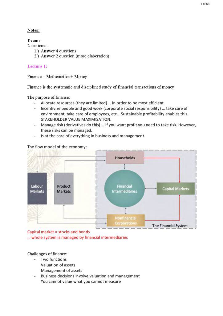 Financial Markets and Derivatives Fundamentals (BSB027 ) exam notes