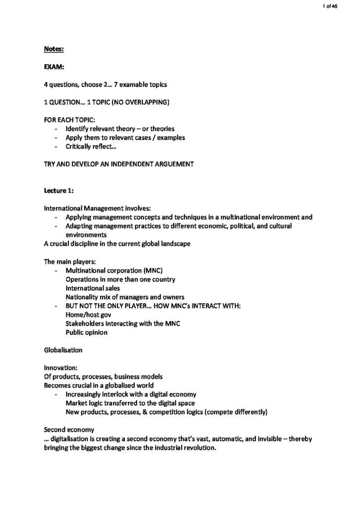 International Management (BSB052) exam notes