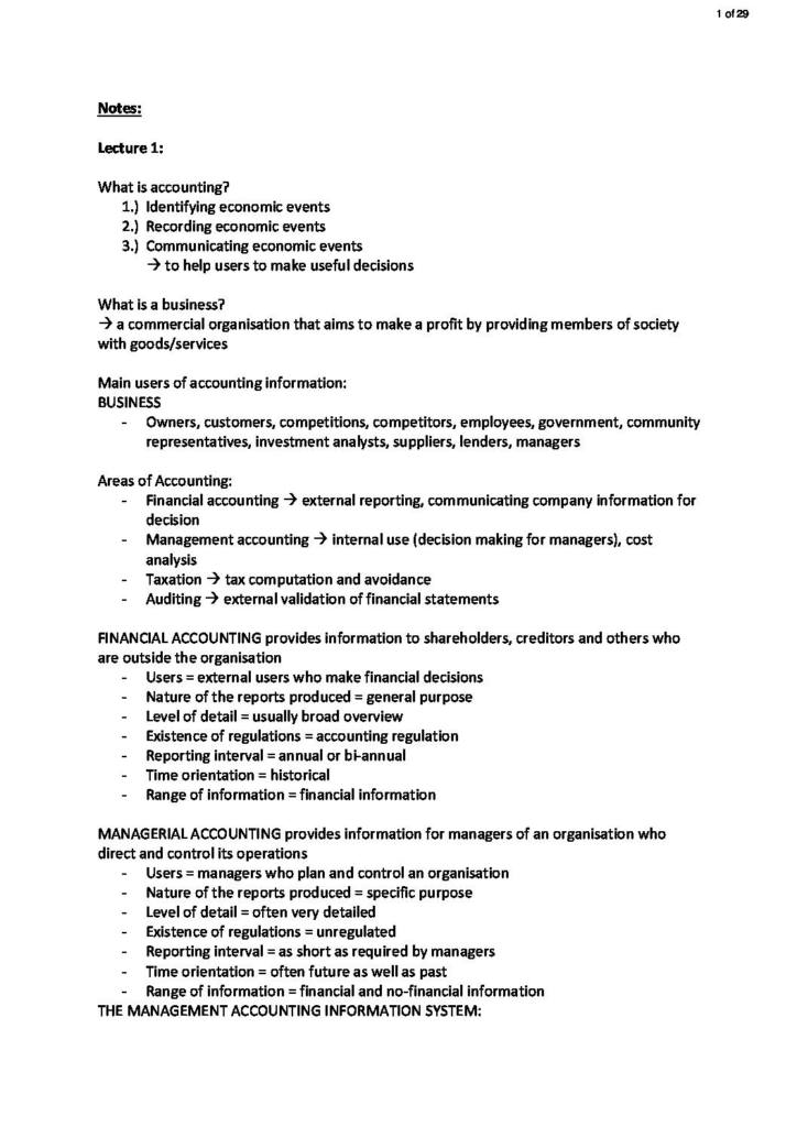 Accounting for Management Decisions (BSB070) exam notes