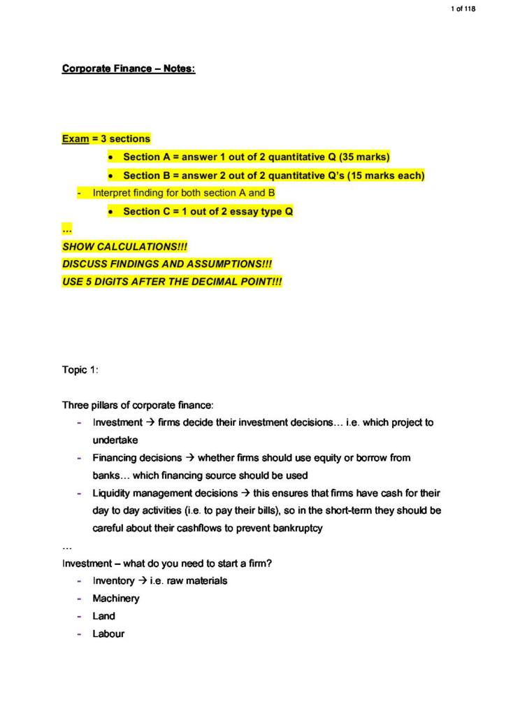 Financial Management and Corporate Policy (BSC015) notes