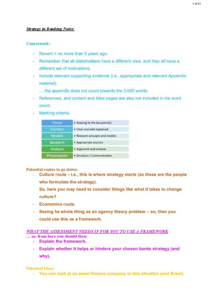 Strategy in Banking (BSC045) exam notes
