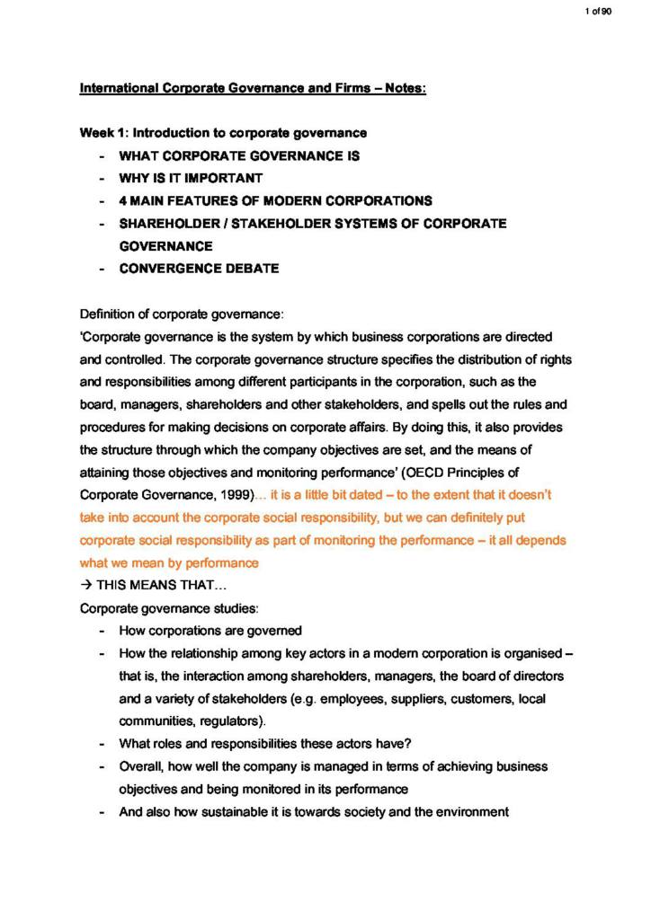 International Corporate Governance and Firms (BSC051) notes