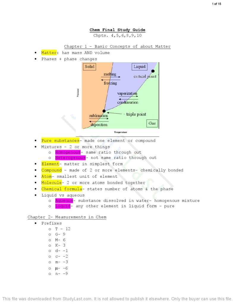 General Chemistry I (CHM 1131) final exam notes