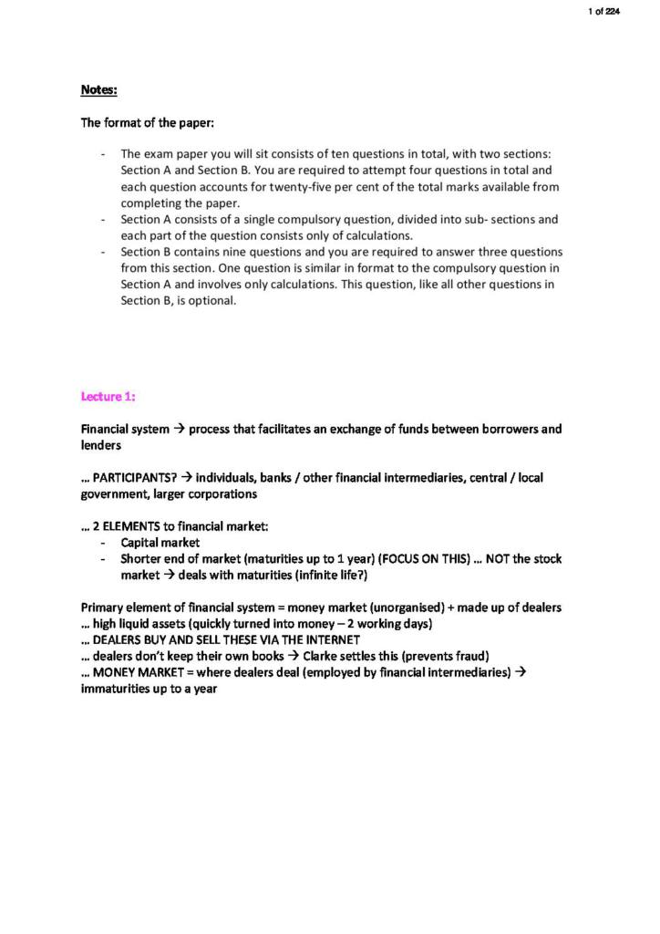 Economics of the Financial System (ECB015) notes
