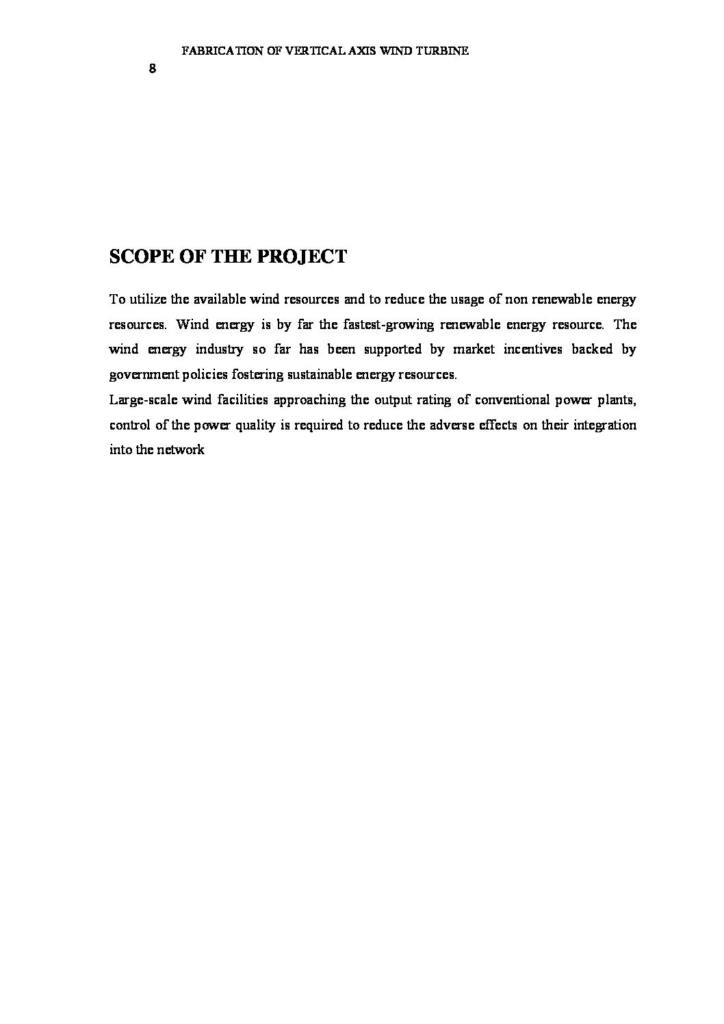 Fabrication Of Vertical AXIS Wind Turbine project report
