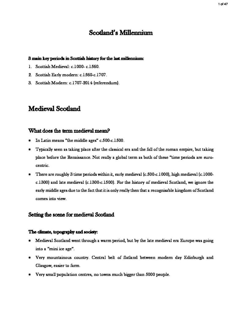 History 1A: Scotland’s Millennium (HIST1008) full notes