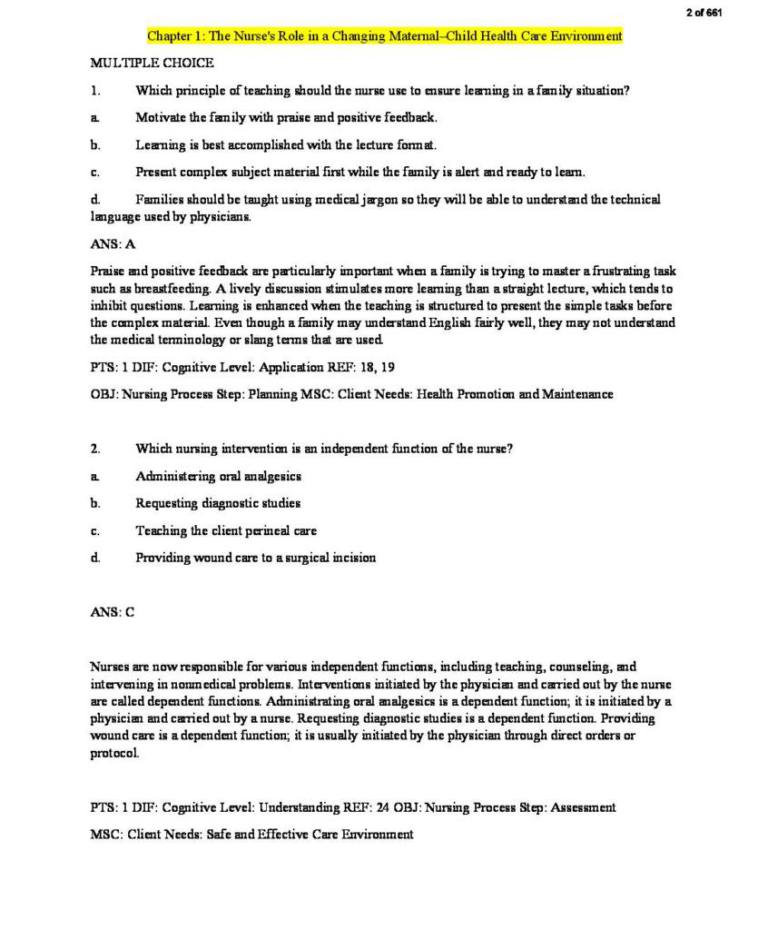 Introductory Maternity and Pediatric Nursing 4th edition test bank