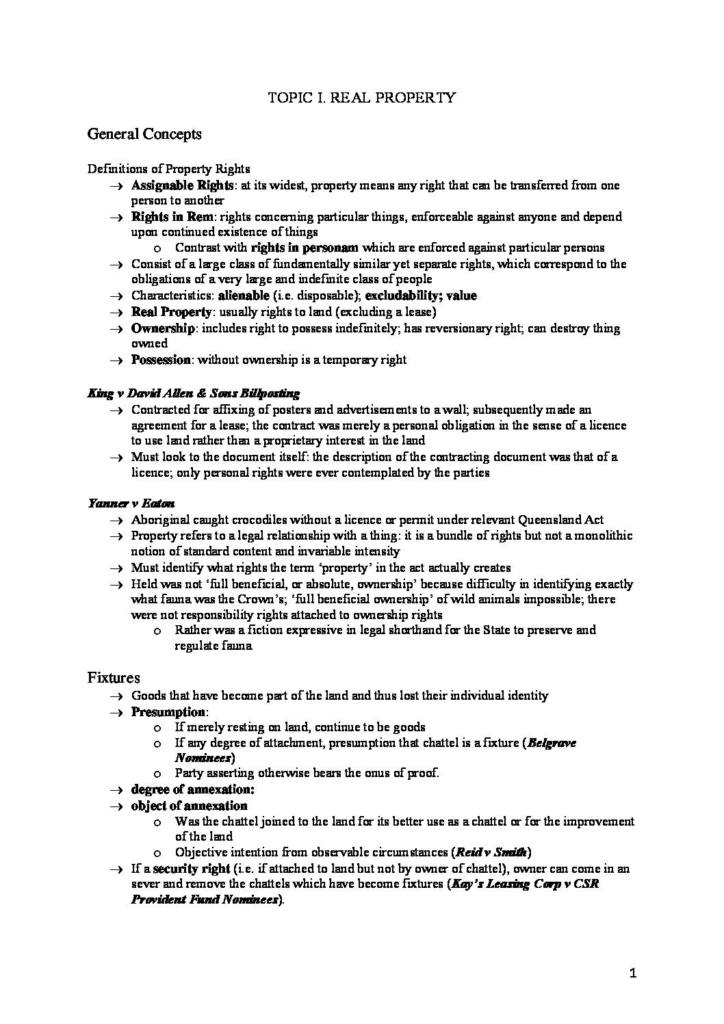 Intro to Property and Commercial Law (LAWS2012) case notes