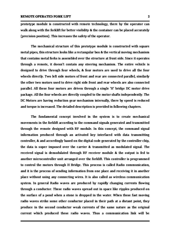 Remote Operated Fork Lift project report
