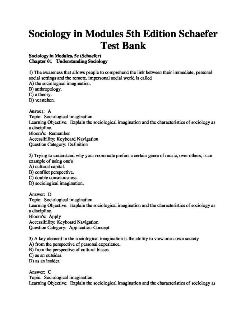 Sociology in Modules 5th Edition Schaefer Test Bank