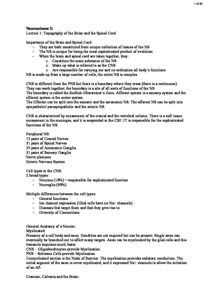Neuroscience 2 (B900) lecture notes