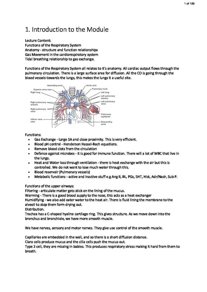 Respiratory Sciences (B900) lecture notes