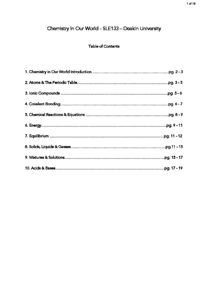 Chemistry in Our World (SLE133) revision notes
