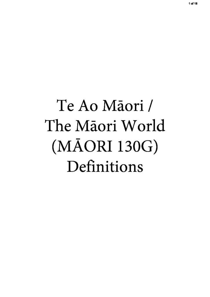 The Māori World (MĀORI 130G) definitions and short exam answers