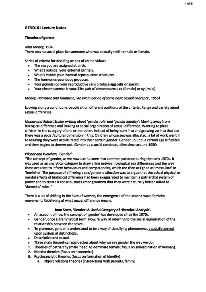 Gender in Everyday Life (GEND101) lecture notes